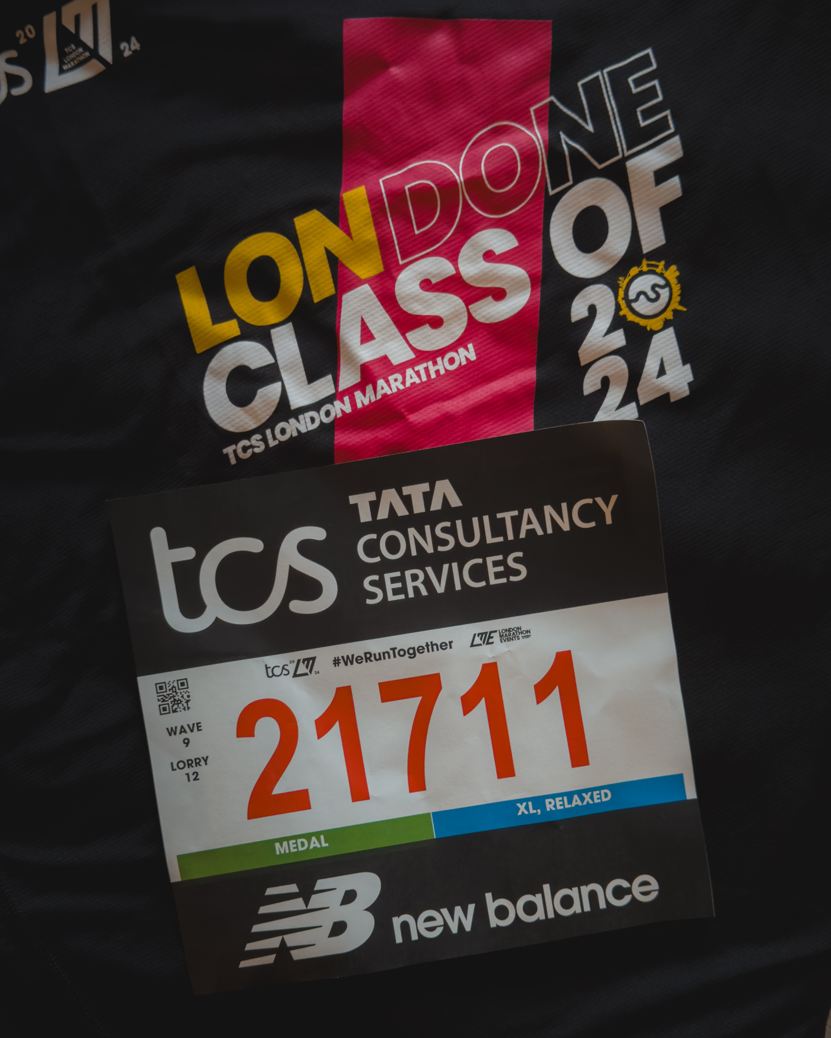 London marathon 2024 runners T-shirt and number 21711